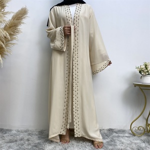 Hot Sale Pearl Abaya High Quality Crepe Long Sleeve Open Abayas <b>Cardigan</b> Middle East Islamic Fashion Clothing 1838# - Product Image 6