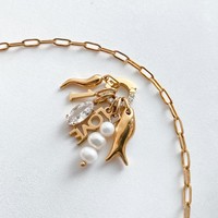 Collier pendentif eManco en acier inoxydable plaqué or, motif Cornicello LOVE, perle de poisson, zircon marquise, bijou à breloque détachable DIY