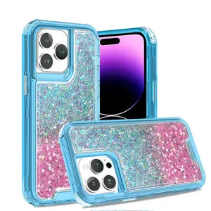 Bling Glitter Quicksand telefon iPhone için kılıf 13 14 sıvı Glitter yüzer iPhone için kılıf 15 kılıf Glitter sıvı hızlı kum