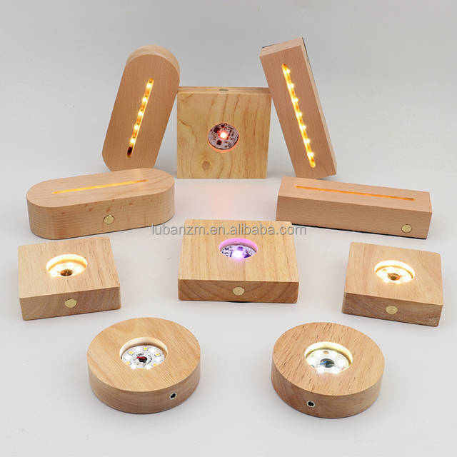 3D Illusion Led Night Light Wooden Night Light Lamp Base for Acrylic Acryl Rectangular Round Oval Lmpara Custom Wood