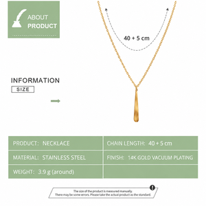 สร้อยคอจี้ทรงหยดน้ำสแตนเลสสตีลเคลือบทอง 14K ด้วยวิธีสุญญากาศ พร้อมสายโซ่แบบละเอียดขนาด 40+5 ซม. - Product Image 2