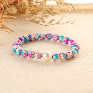 Venta al por mayor de pulseras de piedra natural de 8mm, joyería de <span class=keywords><strong>la</strong></span> amistad, brazalete de perlas redondas ajustables, pulsera de cuentas de cristal Turquesa - Product Image 4