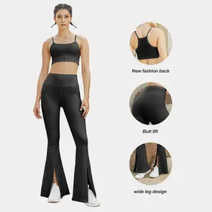 MIQI Custom Active Wear Suppliers High Waist Flare Yoga Pants Fitness Workout Butt Lift Push Up Ribbed Leggings For Women
