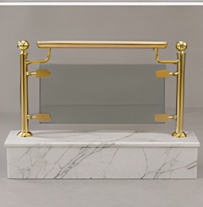 Barandilla de escalera de lujo de acero inoxidable dorado con base de mármol, pasamanos moderno para balcón interior, para diseño de interiores del hogar - Product Image 1
