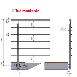 P110106-5XA4ตั้งตรงลูกกรงซาติน AISI 316 42.4 Ø ราวบันไดแฮนด์ฟรีสมาชิกภายนอกความสูง - Product Image 1