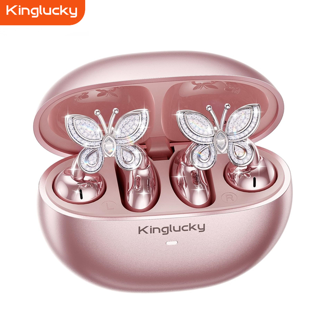 Kinglucky A8 JL LED BT 5.4 ENC Noise Cancellation IPX4 Waterproof Touch Control Open Ear Clip-on Wireless Earphones for Women