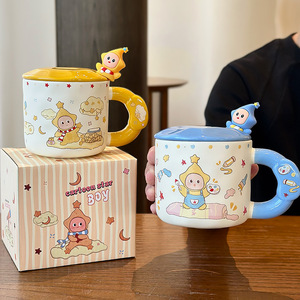 แก้วเซรามิคลายการ์ตูนน่ารัก มีฝาและหูจับ สำหรับเด็กและผู้ใหญ่ ของขวัญวันเกิด ฤดูใบไม้ผลิ 2025 - Product Image 3