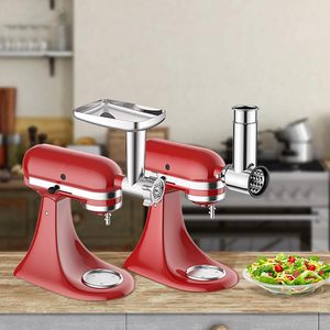 Hachoir à <span class=keywords><strong>viande</strong></span> et accessoire trancheur-râpeur en acier inoxydable pour batteur sur socle, incluant un accessoire broyeur alimentaire en métal - Product Image 2