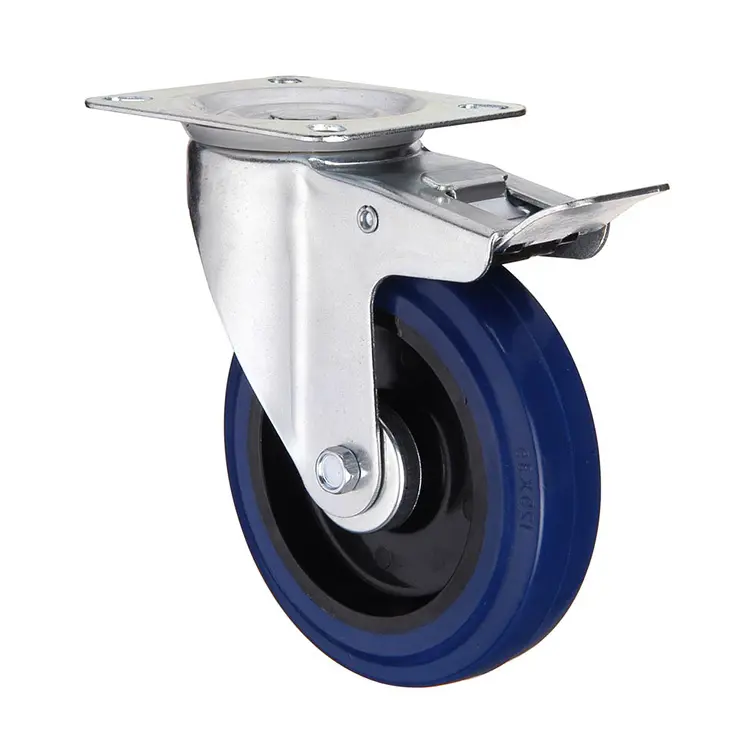 China Best Caster 8 Inch High Loaded Elastic Rubber PP Core Blue Wheel Standard Industrial Casters