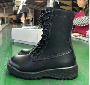 Bottes tactiques pour hommes en cuir pleine fleur noir personnalisées DFS12 - Product Image 5