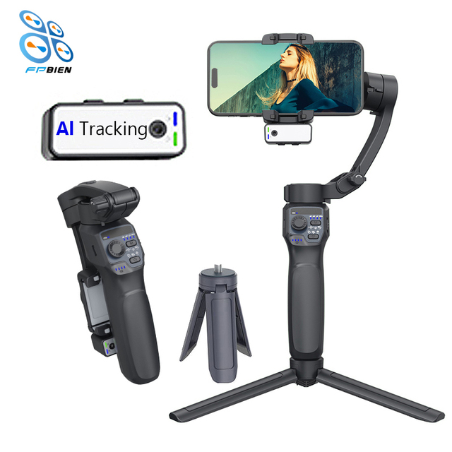 Three-axis Image Stabilization AI Face Tracking Foldable Stabilizer Gimbal with Fill Light Professional Photography Gimbal