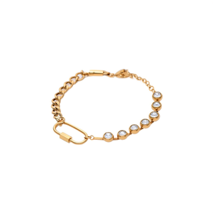 Gold Plated Stainless Steel <b>Beaded</b> <b>Bracelet</b> With Clear <b>Crystals</b> Fashion Jewelry For Women - Product Image 2