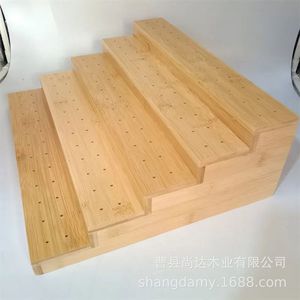Cross-border wooden tiered candied hawthorn display <b>plate</b>, party tabletop fruit skewer <b>rack</b>, solid wood perforated food display - Product Image 2