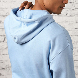Felpa con cappuccio oversize da <span class=keywords><strong>uomo</strong></span> celeste-Pullover in misto cotone semplice con cappuccio coulisse e <span class=keywords><strong>abbigliamento</strong></span> con tasca anteriore - Product Image 6