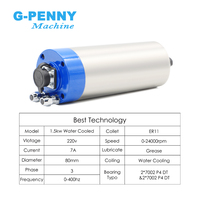 G-Penny 1.5KW ER11 D80 220V/380V Moteur de broche refroidi par eau, onduleur, support en aluminium 80mm Kit de moteur de broche de fraisage CNC