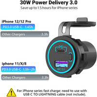 Prise de chargeur de voiture double USB QC3.0 PD Type-C 12V 24V avec interrupteur d'alimentation étanche pour camping-car, caravane, motorhome, montage sur panneau OEM