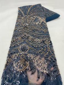 NI.AI新设计彩色珠子刺绣蕾丝连衣裙薄网布闪亮亮片珠饰蕾丝面料带宝石 - Product Image 3