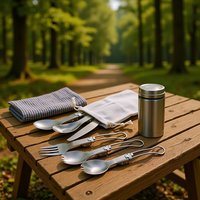 Ensemble de couverts de camping pliables et portables en alliage de titane ultra-léger pour l'extérieur (cuillère, fourchette, couteau, baguettes)