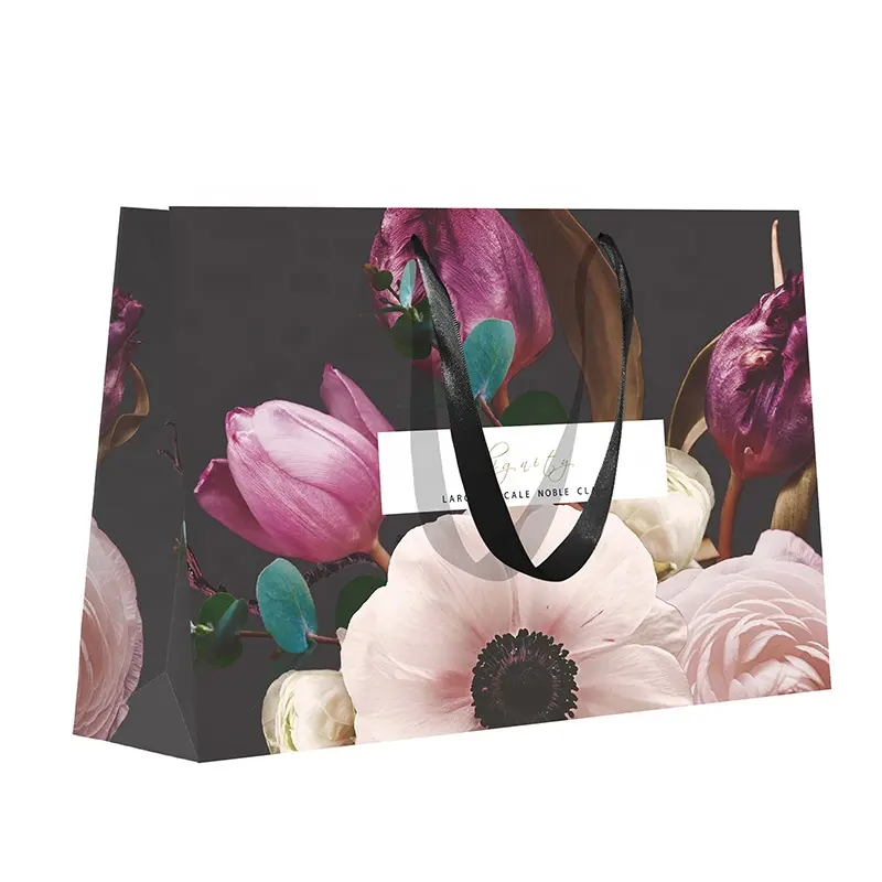 Eenvoudige Wind Zwart Papier Draagtas Custom Kledingwinkel Zakken Luxe Winkelen Gift Bag Hot Stamping Proces Logo