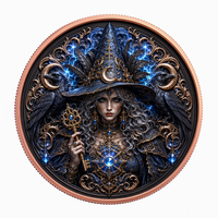 Pièces de monnaie en cuivre à haute relief 5 AVDP oz .999 Cuivre pur Pièce de monnaie Sorcière Corbeau d'Halloween avec impression UV colorée