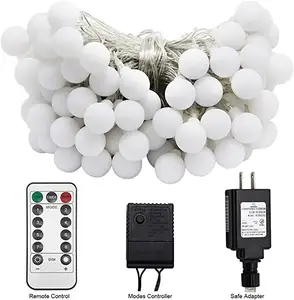 Outdoor Garland Warm White33 FT 100 LED Globe Ball String Lights、Fairy String Lights Plug In、8 Modes Christmas Pvc & 銅Wire
