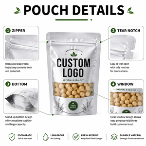 Bolsa con Cierre Hermético Personalizada con Ventana Transparente, Bolsa Reutilizable de Grado Alimenticio para Refrigerios, Nueces y Alimentos Secos - Product Image 2