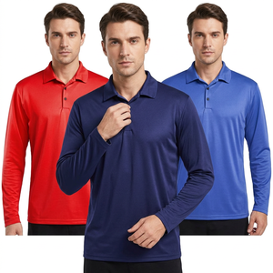Camiseta de Manga Larga para Hombre, Color Sólido, Tejida, Transpirable, con Estampado Digital, de Secado Rápido, Informal, Azul, Rojo, Marino, Poliéster - Product Image 1