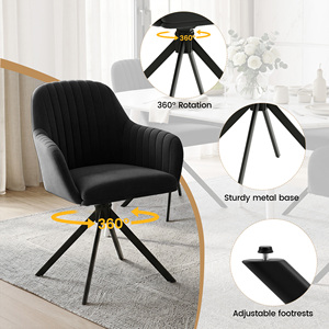 Fauteuil de salle à manger contemporain pivotant en velours avec coutures verticales, chaise de loisirs ergonomique pivotante pour café et appartement - Product Image 3