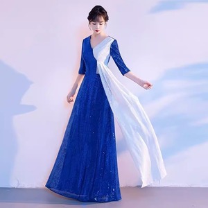 Women Long Evening Gown Stage Performance Dress Sky Blue Champagne Gold Blue Purple Adult Recitation Competition Costume - Product Image 4