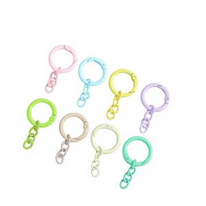 Conectores de llavero de anillo de resorte pintados en colores macaron al por mayor, fornituras de joyería DIY, anillos abiertos de cadena de 4 eslabones para bolsos - Product Image 1