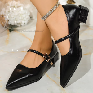 Autumn Pointed Toe Low-Heeled Flats Retro New Style Thick Heel Shallow Mouth Large Size Professional Flats for Women - Product Image 3