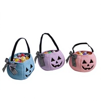 Sac à bonbons en flanelle brodé avec nœud papillon, en forme de citrouille, pour enfants, idéal pour Halloween, accessoire de décoration de fête