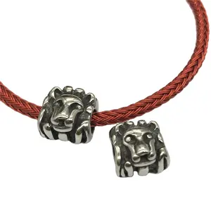 Manik Spacer kepala singa baja tahan karat lubang 2023 5.34mm jimat manik-manik logam dipoles untuk DIY Gelang membuat perhiasan akses