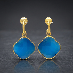 Pendientes de Aro Colgantes con Diseño Floral de Latón al por Mayor y Pendientes de Declaración Chapados en Oro de 24K/14K con Ónix Étnico Unisex - Product Image 3