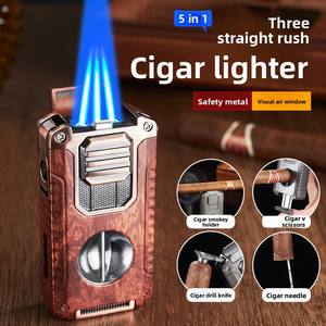 Allume-cigare direct portable cinq-en-un de style design moderne coupe-métal en forme de V intégré <span class=keywords><strong>carburant</strong></span> butane multifonction créatif - Product Image 5