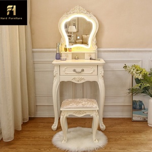 Meja rias <span class=keywords><strong>mini</strong></span> dengan cermin LED sentuh kayu mewah Prancis bergaya Eropa untuk kamar tidur wanita - Product Image 5
