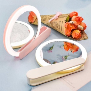 Small Mini Hand Held Makeup <b>Mirror</b> Led Light Travel Folding Cosmetic Hand <b>Compact</b> Pocket <b>Mirror</b> - Product Image 4