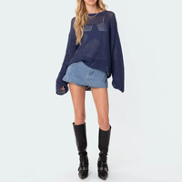 Pull-over tricoté personnalisé de haute qualité 7GG pour ordinateur Y2K pull en maille tricots en filet voyant des étoiles pull-over à point ouvert pour femmes