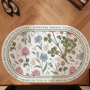Alfombra Ovalada Nórdica Retro con Patrón Floral, Imitación de Cachemira, Absorbente, Antideslizante, para Dormitorio, Baño, Entrada - Product Image 2