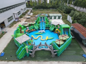 Parc aquatique gonflable commercial OEM en PVC, thème <span class=keywords><strong>jungle</strong></span> tropicale, avec piscine et plusieurs toboggans pour parc d'attractions - Product Image 1