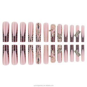 Ongles artificiels longs de qualité supérieure, imprimé léopard, ornés de diamants et de nœuds, style industrie lourde européenne et américaine - Product Image 3