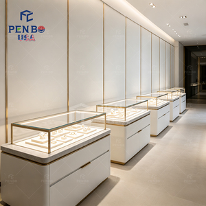 High End Luxury White Gold Customizable Size Glass Showcase Jewelry Display <b>Cabinet</b> LED Lighting <b>Lockable</b> Heavy Duty Design - Product Image 5