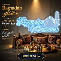 Enseigne néon LED Ramadan Mubarak à suspendre au mur, décoration murale pour la fête islamique