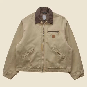 Chaqueta de Trabajo de Lona Caqui Lavada de Peso Pesado Personalizada al por Mayor de YTS, Chaqueta de Trabajo Vintage para Carpintero para Hombre - Product Image 3