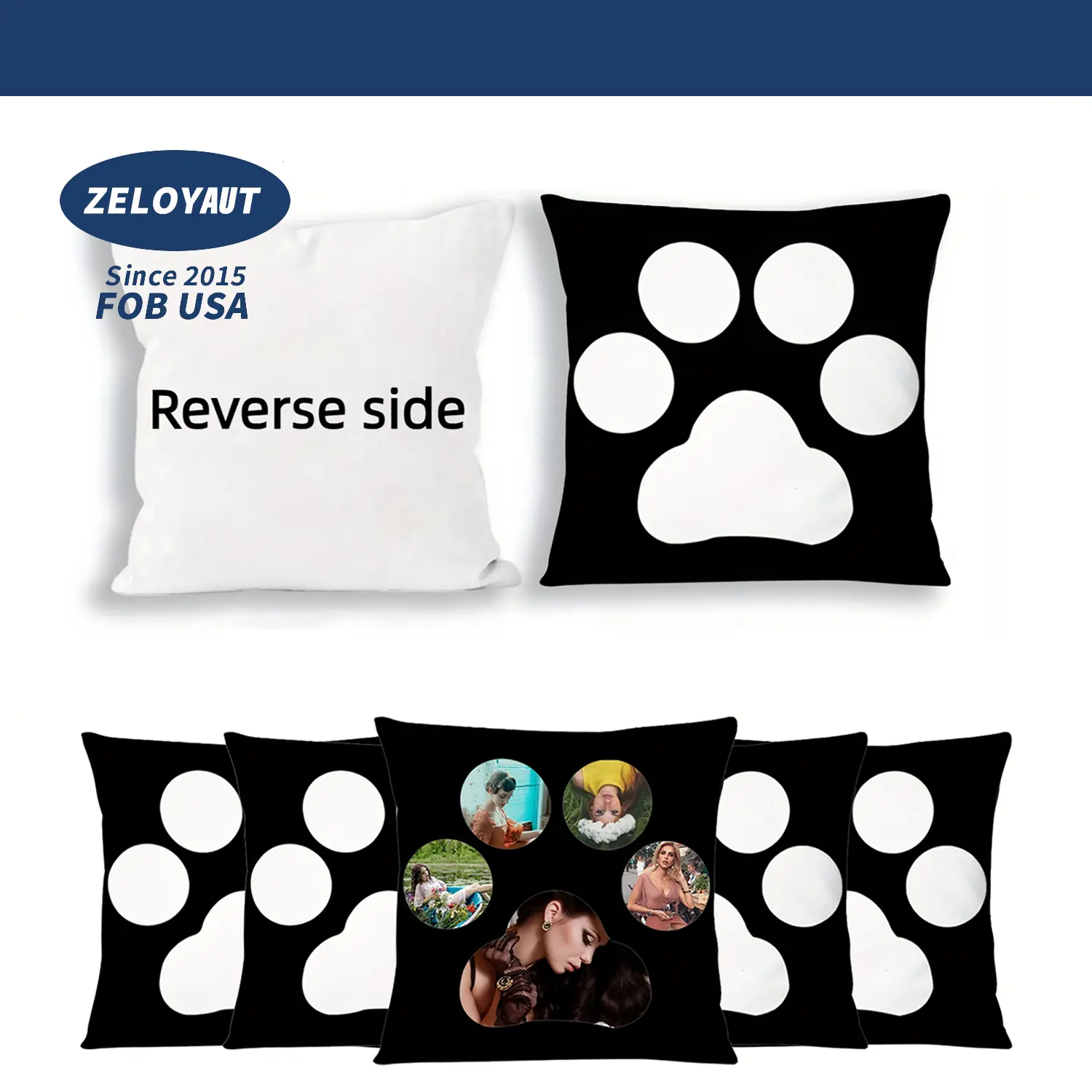 ZELOYAUT Sublimation jeter taie d'oreiller animal de compagnie patte taie d'oreiller 100% polyester 45*45cm personnalisé Livraison 24H USA entrepôt disponible