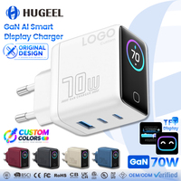 Prix de gros usine Chargeur USB 70W avec affichage IA, charge rapide PD3.2, chargeur Type C, adaptateur de voyage portable, chargeur mural