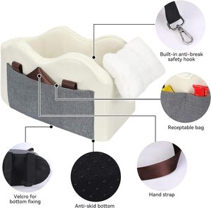 Luxury Dog Car Seat Center Console Booster Seat with Zipper Closure Nylon Material for Small Dogs (Champagne + Khaki) - Product Image 5