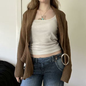 American Autumn Winter Vintage Wide Lapel Metal Ring Waist Cinching <b>Cardigan</b> Elegant Warm Trendy <b>Knit</b> Outerwear - Product Image 4