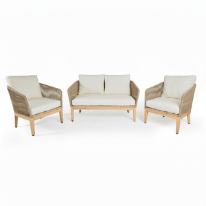 Juego de sofá de aluminio blanco de mimbre con dosel retráctil Juego de sofá de diseño moderno para exteriores Sofá de jardín de madera de teca Muebles de exterior - Product Image 1