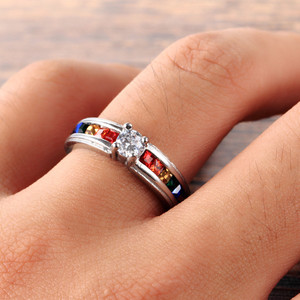 Arco Iris Color cristal CZ orgullo anillo elegante acero inoxidable redondo brillante diamante <span class=keywords><strong>Gay</strong></span> orgullo LGBT lesbiana anillo Unisex - Product Image 1